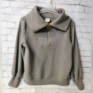 Varley Vine Ottoman Half Zip Knit Rib Zip Pullover Medium Grey